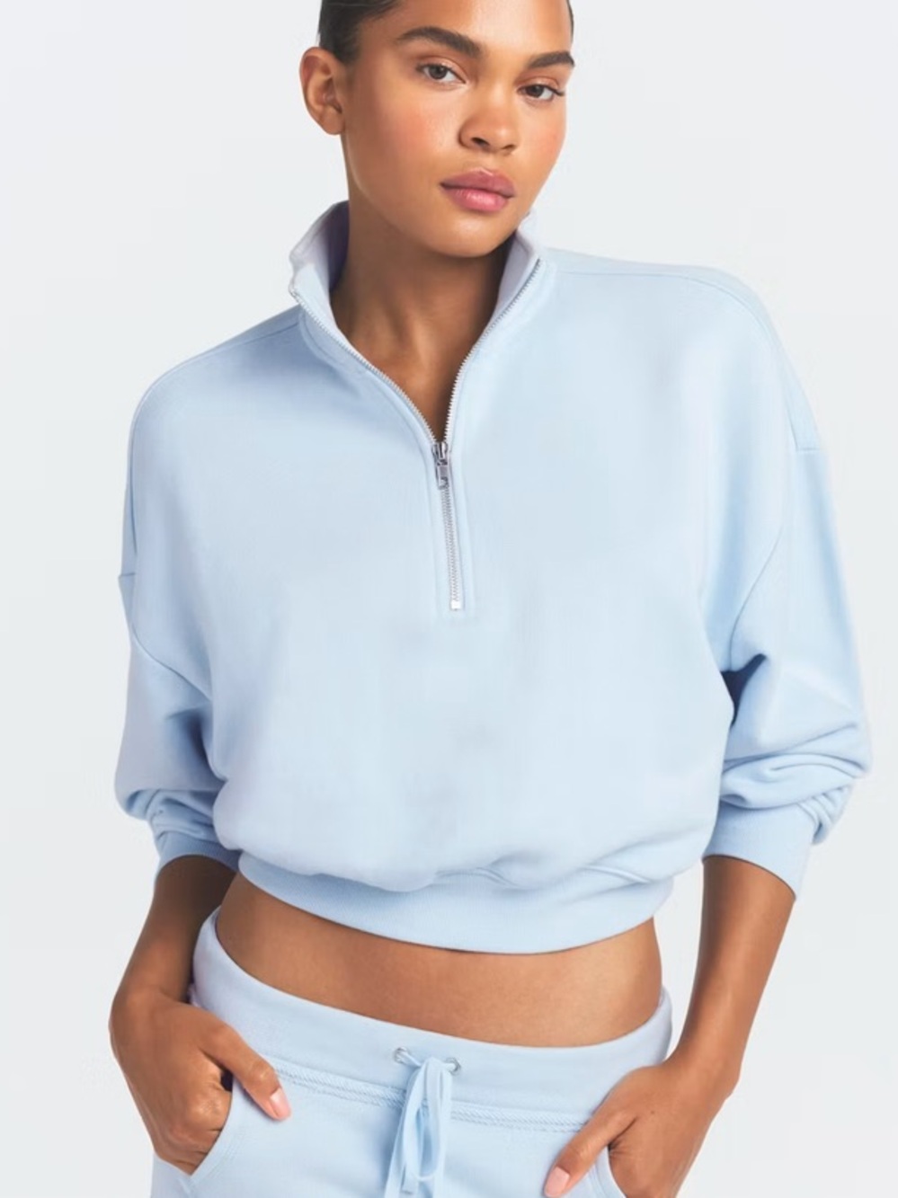 Skims Light Blue half-Zip French terry crop sweatshirt Sweater, size M